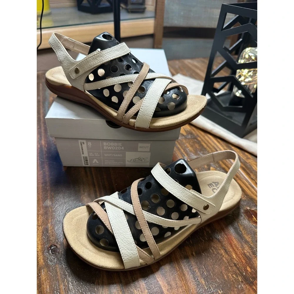 ABEO Bobbie BW0204 Womens 8N White Sand Leather Strappy Slingback Comfort Sandal